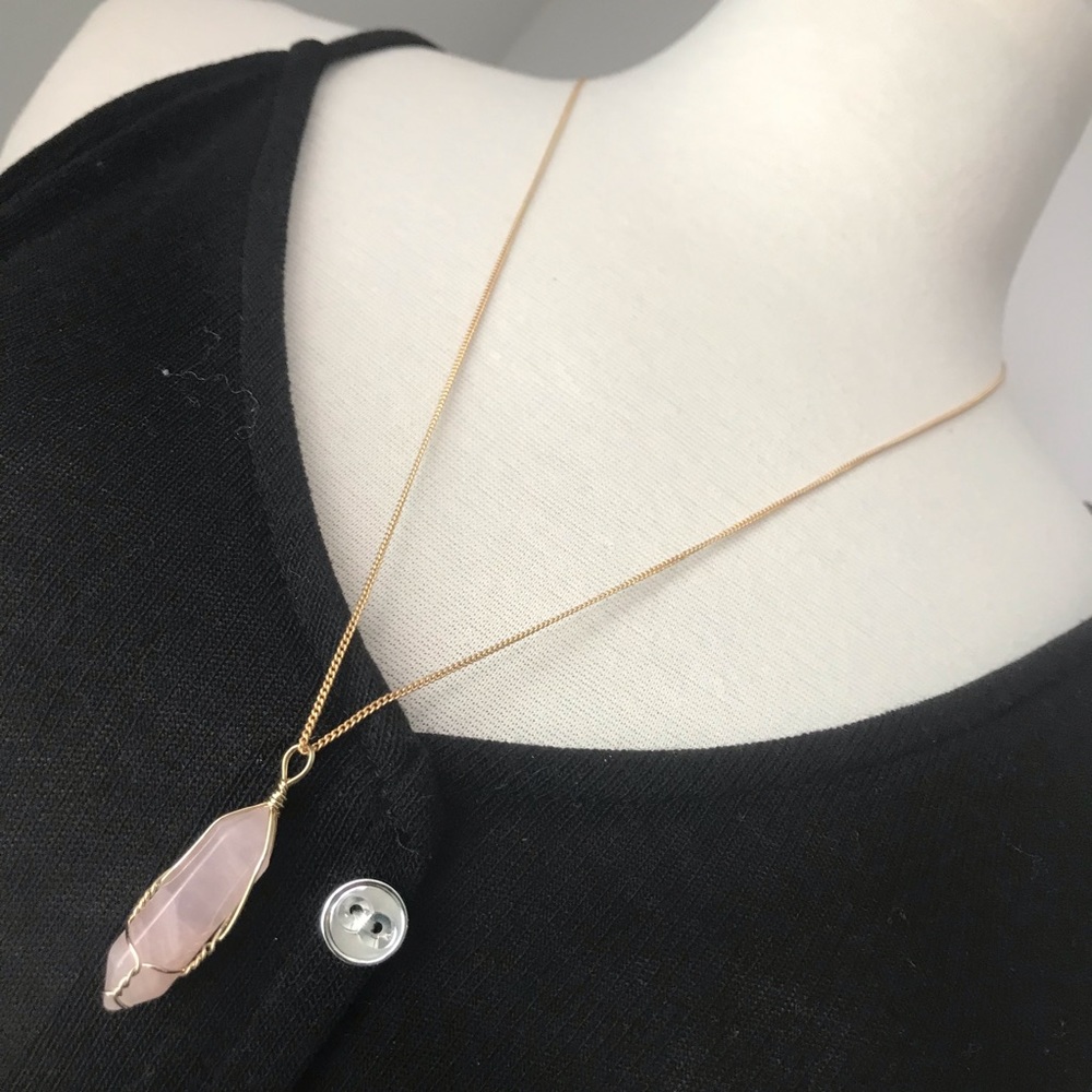 Wire wrapped Pink crystal necklace